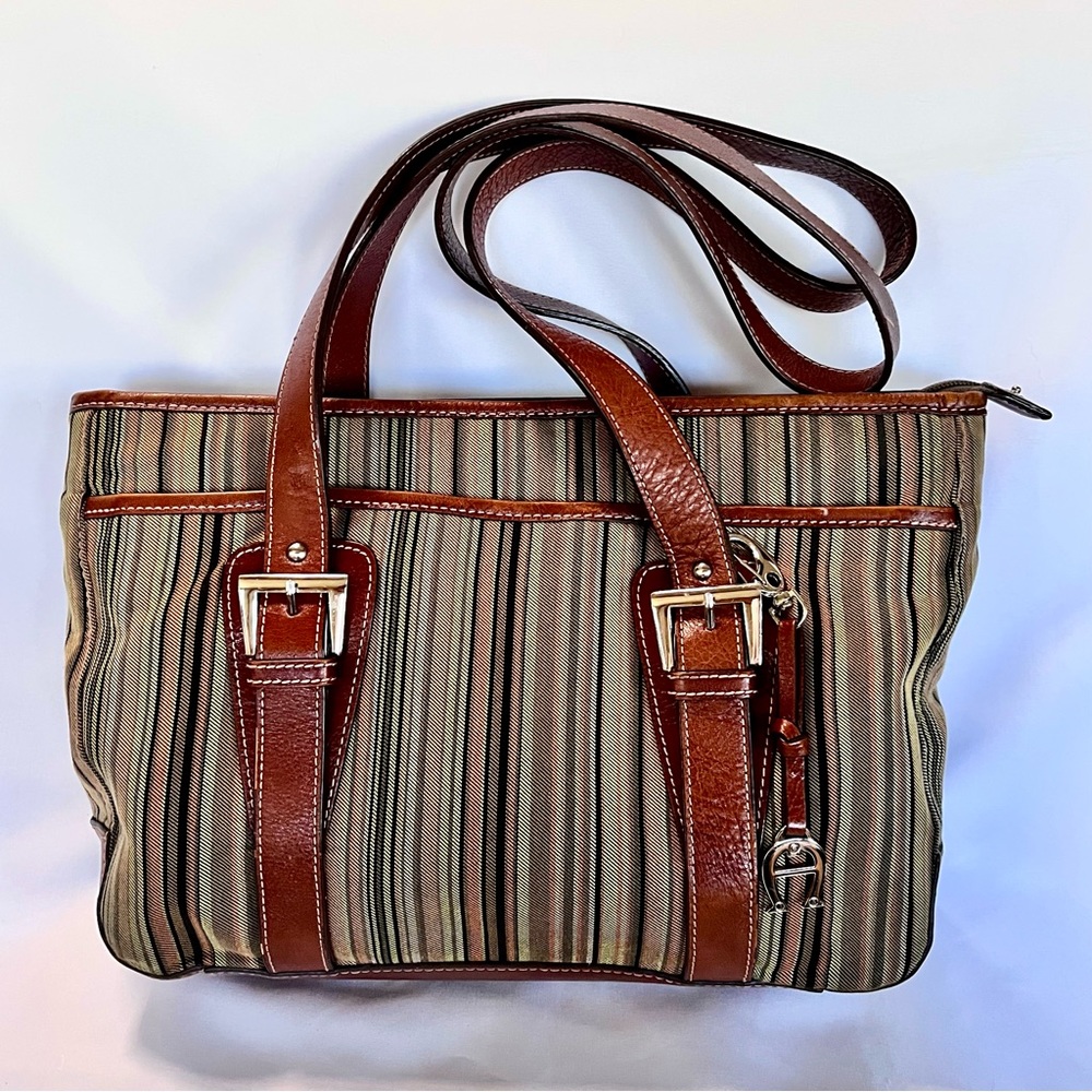 Etienne Aigner Ladies Shoulder Bag Canvas with Leather Straps and Trim, EUC